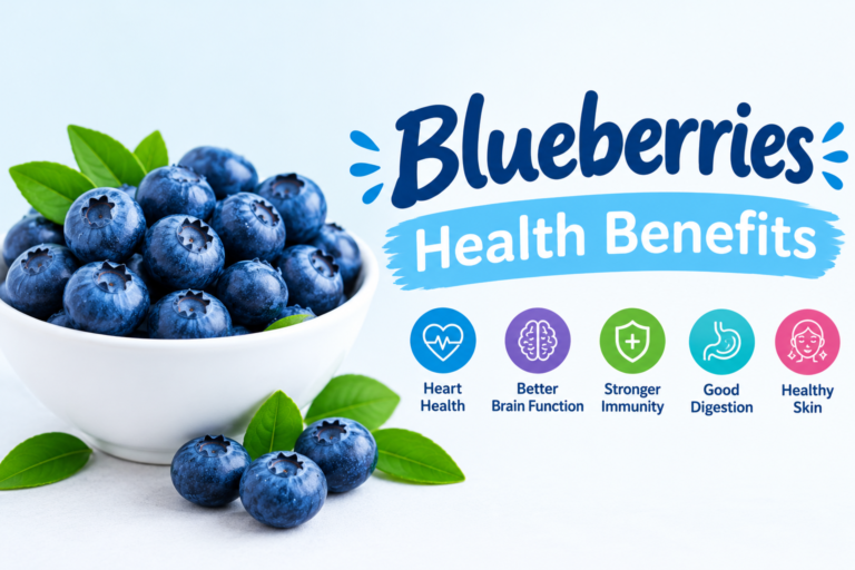 Fresh blueberries in a bowl showing their health benefits and nutritional value